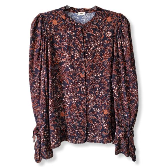 Warm Tops - WARM Puff Sleeve Floral Blouse Top M Black Brown Prairie Modest Cottagecore NEW